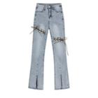 High Waist Washed Lace-up Bootcut Jeans