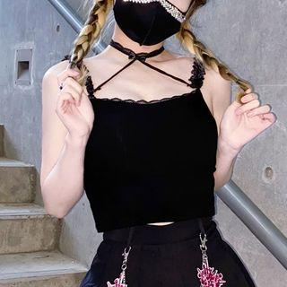 Strappy Lace Trim Camisole Top Black - One Size