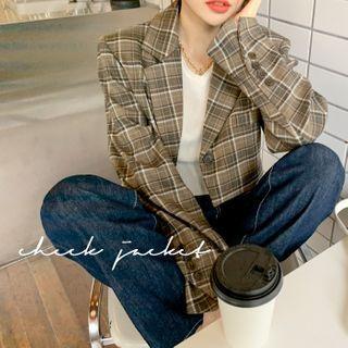 Cuff-detail Cropped Plaid Jacket Brown - One Size