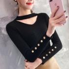 Long-sleeve Open-front Knit Top
