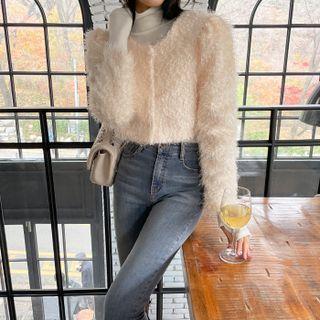 Puff-shoulder Fluffy Cropped Jacket
