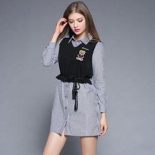 Set: Pinstriped Shirt Dress + Vest