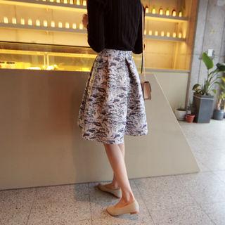 Pleated A-line Patterned Skirt