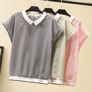 Short-sleeve Plaid Chiffon T-shirt