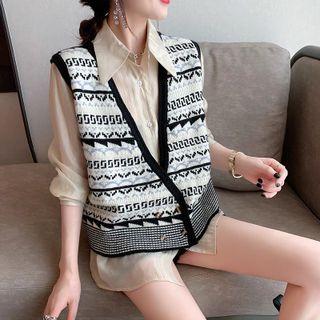 V-neck Patterned Sweater Vest White - One Size