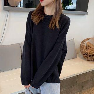 Oversized Plain Side Slit Knit Sweater