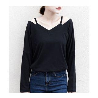 Off-shoulder Strap Long-sleeve T-shirt