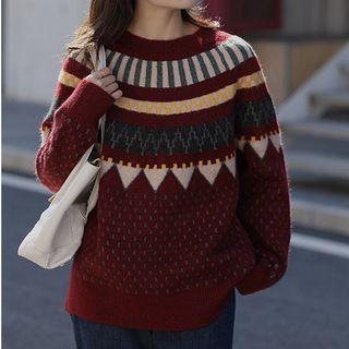 Geometric Oversized Sweater Red - One Size
