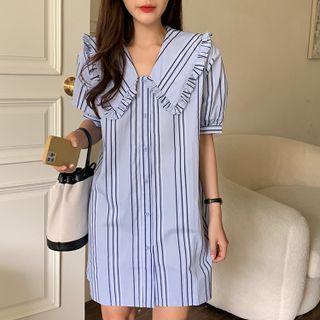 Short Sleeve Striped Mini Shirtdress