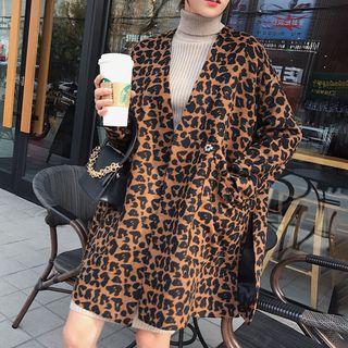 Leopard Print Buttoned Coat