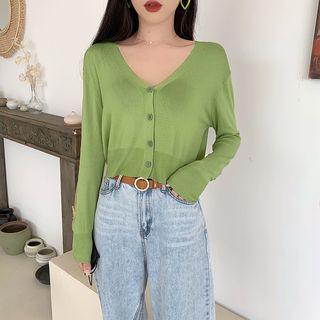 V-neck Cardigan / High-waist Wide Leg Jeans