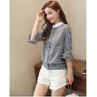 Elbow-sleeve Gingham Top