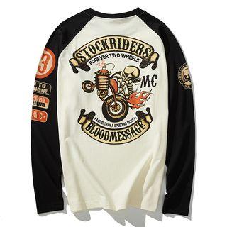 Long-sleeve Raglan Printed Round Neck T-shirt