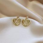 Rhinestone Faux Pearl Heart Dangle Earring 1 Pair - White Pearl - Gold - One Size