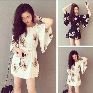 Elastic-waist Floral Tunic
