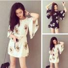 Elastic-waist Floral Tunic