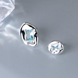 Asymmetrical Rhinestone Sterling Silver Earring 1 Pair - Silver - One Size