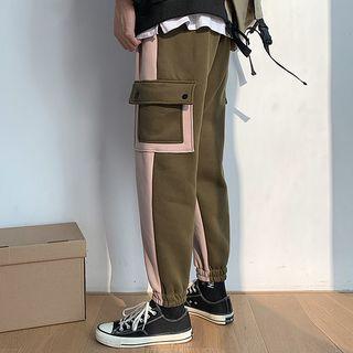 Double-pocket Color Panel Fleece-lining Pants
