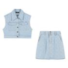 Set: Denim Vest + Mini Skirt Light Blue - One Size
