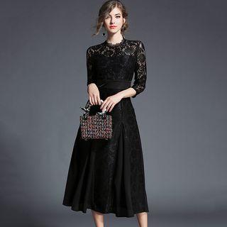 Lace 3/4-sleeve Midi A-line Dress