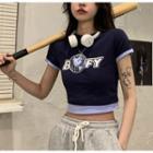 Short-sleeve Earth Print Crop T-shirt