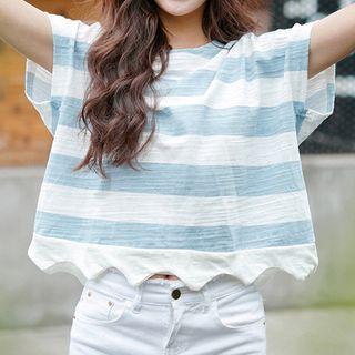 Striped Scallop Hem Short Sleeve T-shirt