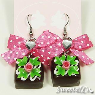 Brown Rose Chocolate Polka Ribbon Earrings