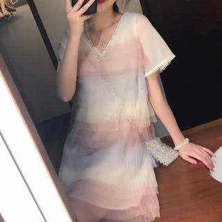 V-neck Short-sleeve Tiered Dress
