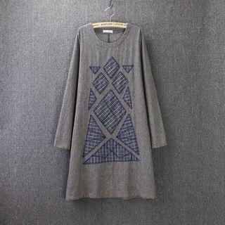Applique Long-sleeve Dress