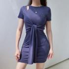 Short-sleeve Irregular Tie-front Mini Bodycon Dress
