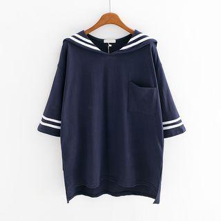 Sailor Collar Elbow-sleeve T-shirt