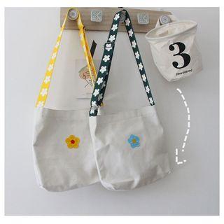 Flower Strap Applique Canvas Crossbody Bag