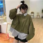 Patchwork Loose-fit Jacket Army Green - One Size