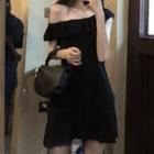 Cap-sleeve Mini A-line Dress Black - One Size