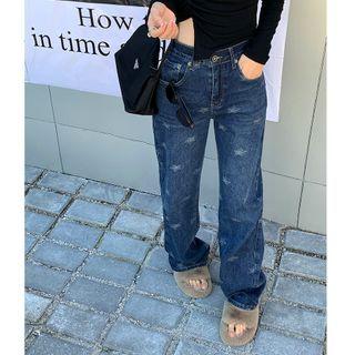 Star Pattern Straight Leg Jeans