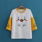Color-block Sleeve Chicken Print Tee As Shown In Figure - One Size
