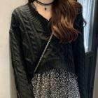 Tie-back Cable Knit Sweater / Floral Print A-line Midi Dress