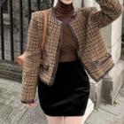 Plaid Tweed Jacket / Skirt / Turtleneck Top