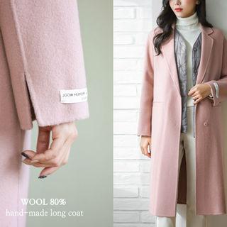 Lapelled Snap-button Wool Blend Coat