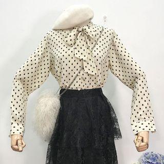 Tie Neck Dotted Blouse Black - One Size