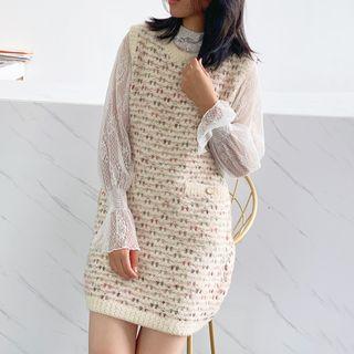 Jacquard Cardigan / Sleeveless Mini Knit Dress / Mini Knit Skirt