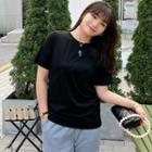 Short-sleeve Round-neck Beaded Flower T-shirt