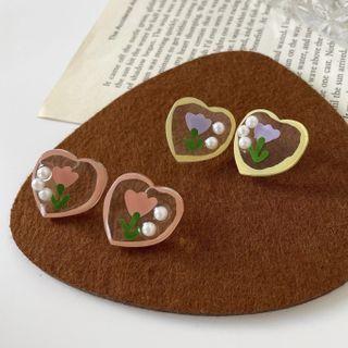 Flower Acrylic Faux Pearl Earring