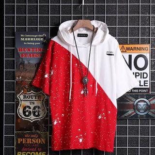 Couple Matching Short-sleeve Color Panel Hoodie
