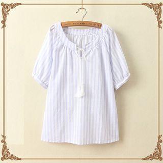Stripe Tasseled Short-sleeve Top