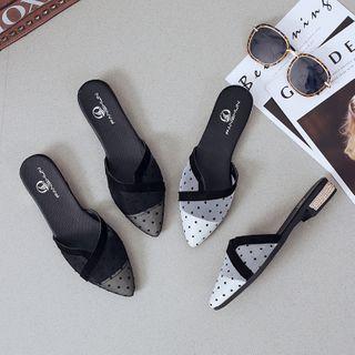 Dotted Mesh Rhinestone Heel Mules