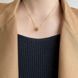 Bead Pendant Stainless Steel Necklace E583 - Gold - One Size