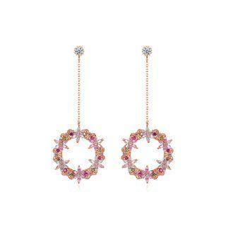 Fashion Simple Plated Rose Gold Geometric Circle Tassel Earrings With Cubic Zirconia Rose Gold - One Size