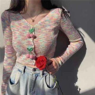 Melange Cropped Cardigan White - One Size