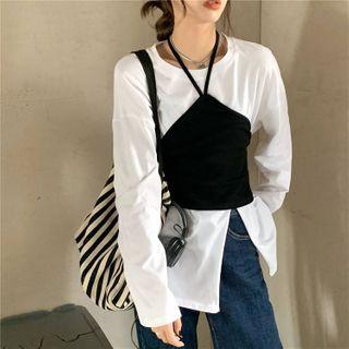 Slit Long-sleeve T-shirt / Camisole Top